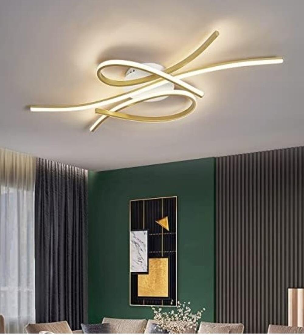 Minimalism Modern LED Ceiling Light – Gold Finish – Curved Design – Living Room